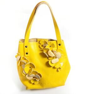Nannini Leather Tote Bag One Size Yellow Floral Whimsical Statement